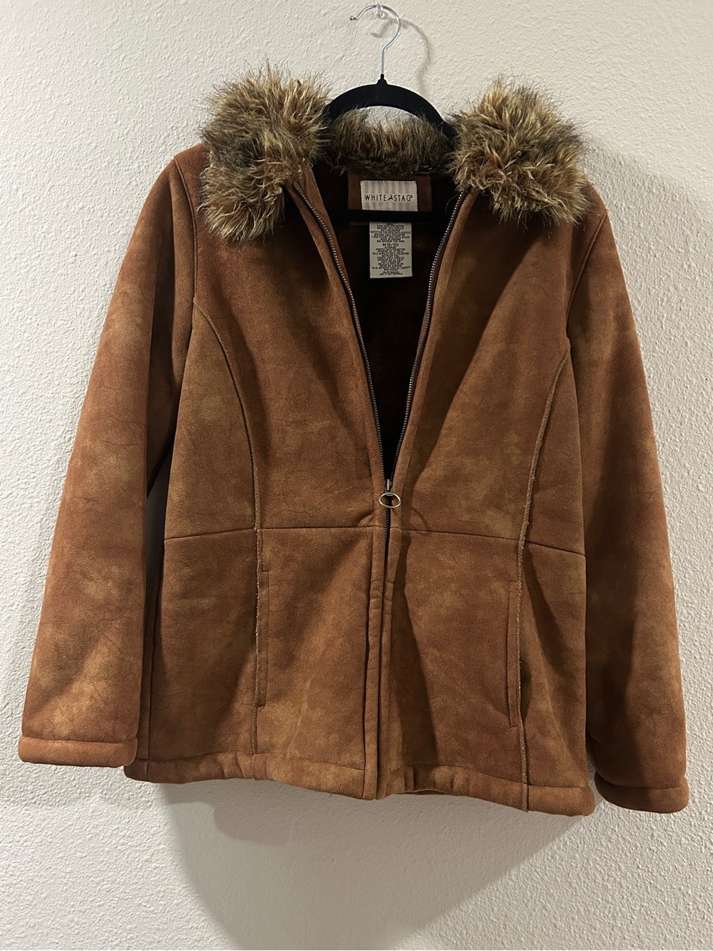White Stag Brown Teddy Jacket with Faux-Fur Collar